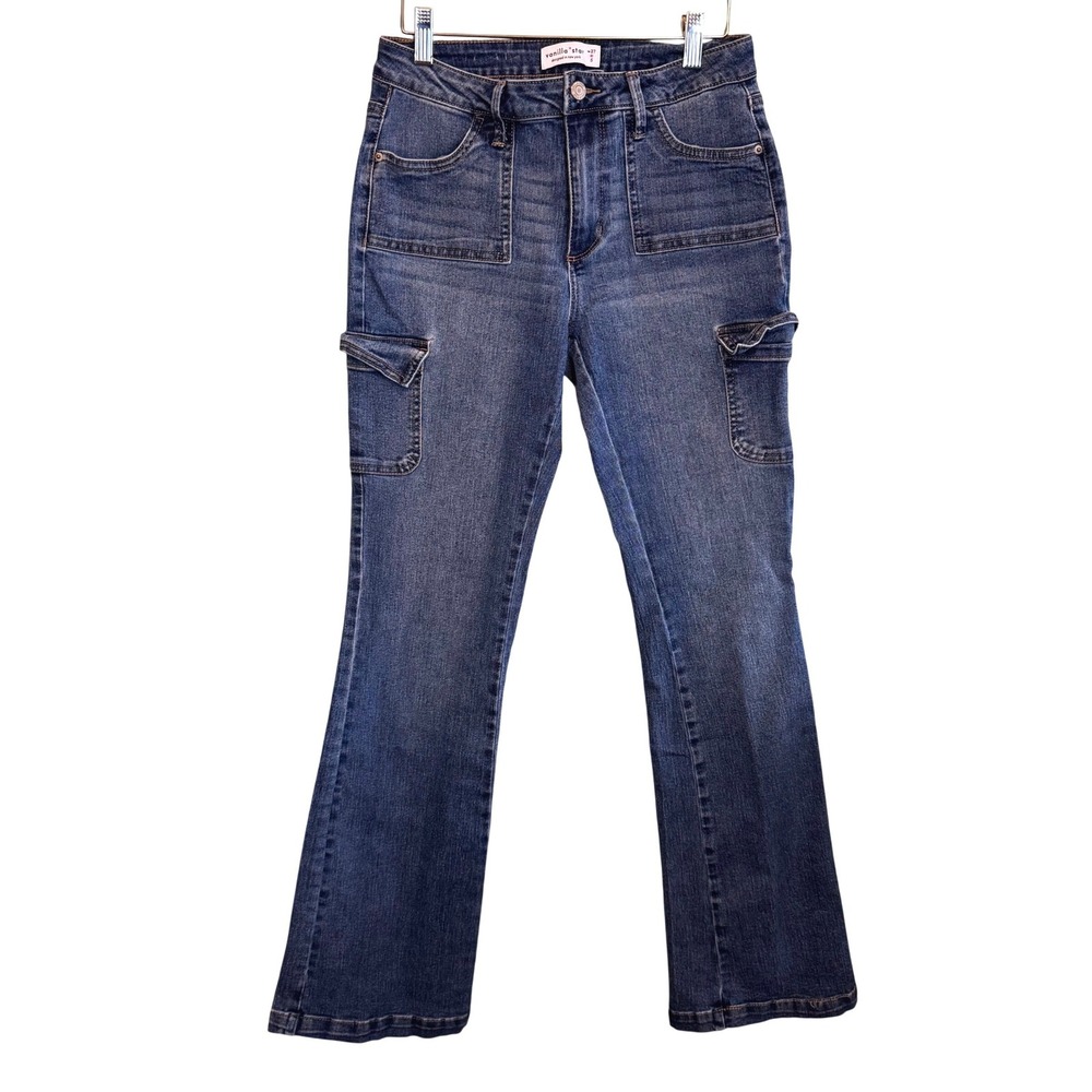 Vanilla Star Women Y2k Utility High Rise Medium Wash  Bootcut Jeans Blue Size 27
